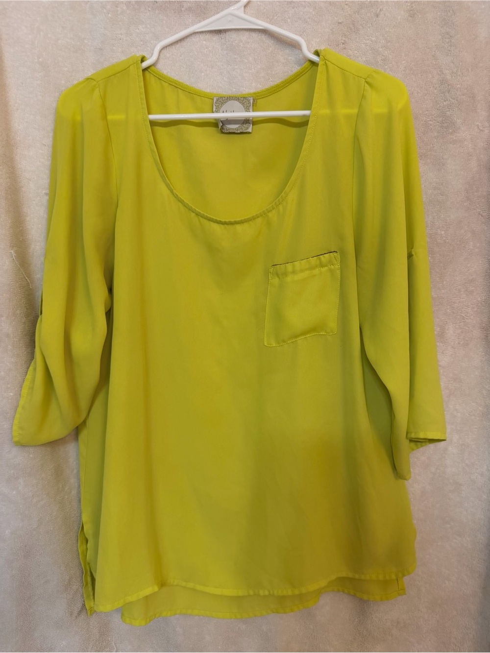 Alythea Bright Lime Scoop Neck Blouse with Chest Pocket